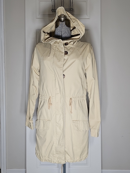 Love Tree Jackets & Blazers - Love Tree Beige Cinched Trench Coat Jacket Zip Button Hood Pockets Cotton Size S